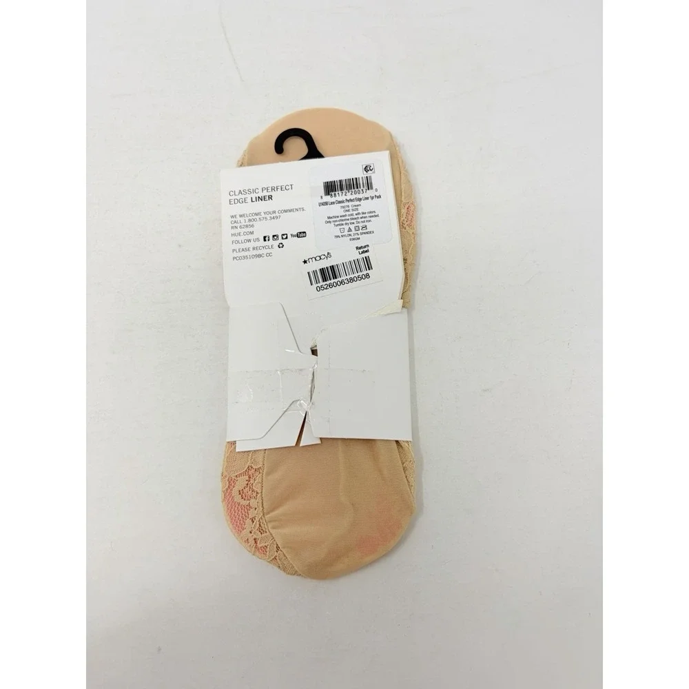 Hue Womens One Size Fits Most Classic Perfect Edge Lace Liner Socks Cream 1854